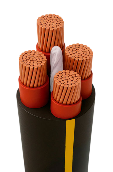 Power cable with water blocking swellable soft filler cords and copper conductors