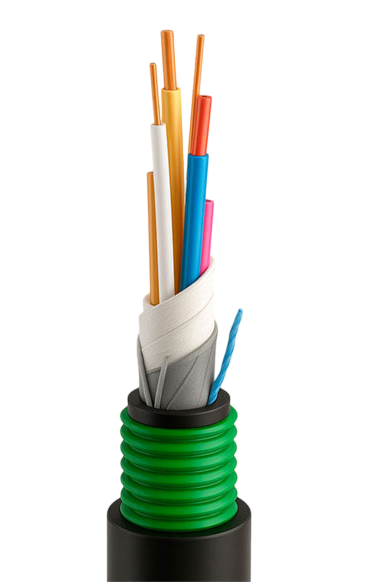 Cable structure with water blocking flat yarns and insulated copper conductors