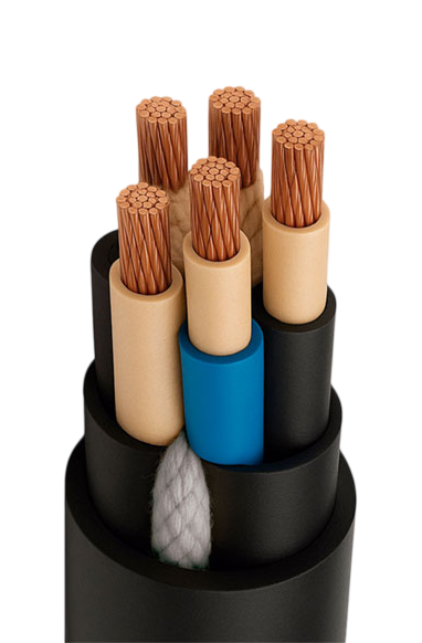 Power cable with cotton filler cords and copper conductor bundles