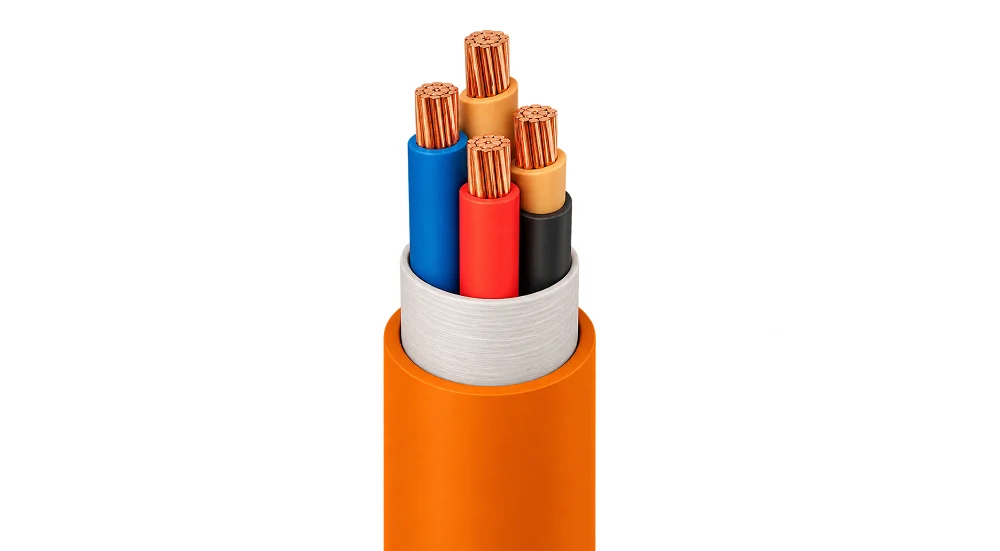 Close-up image displaying the structural components of a heavy-duty industrial cable. It highlights the use of a woven binding tape separator to bundle the stranded copper cores and provide dynamic tension support, preventing sheath adhesion.